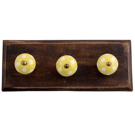 Yellow White Dot Wooden Hooks